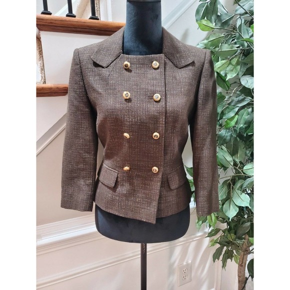 ANTONIO MELANI Jackets & Blazers - Antonio Melani Women Brown Polyester Long Sleeve Double Breasted Blazer Size 6
